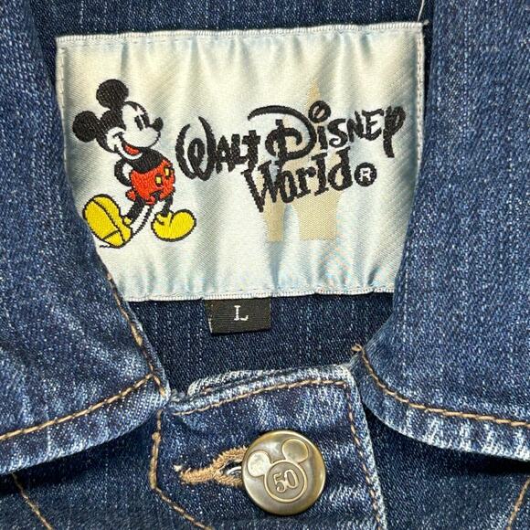 Disney World Denim Jacket Womens Large 50th Anniv Rhinestone Mickey Mouse Back - Picture 4 of 16